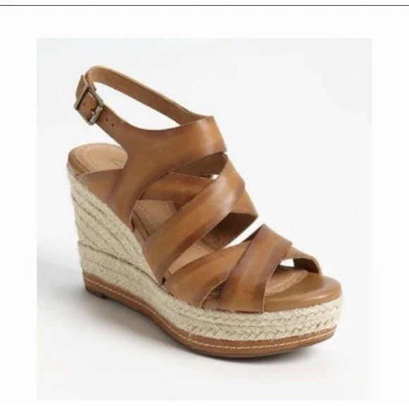 Clarks Indigo Amelia Drift Brown Wedge Jute Size 10 Sandals Espadrilles Boho - Picture 1 of 12